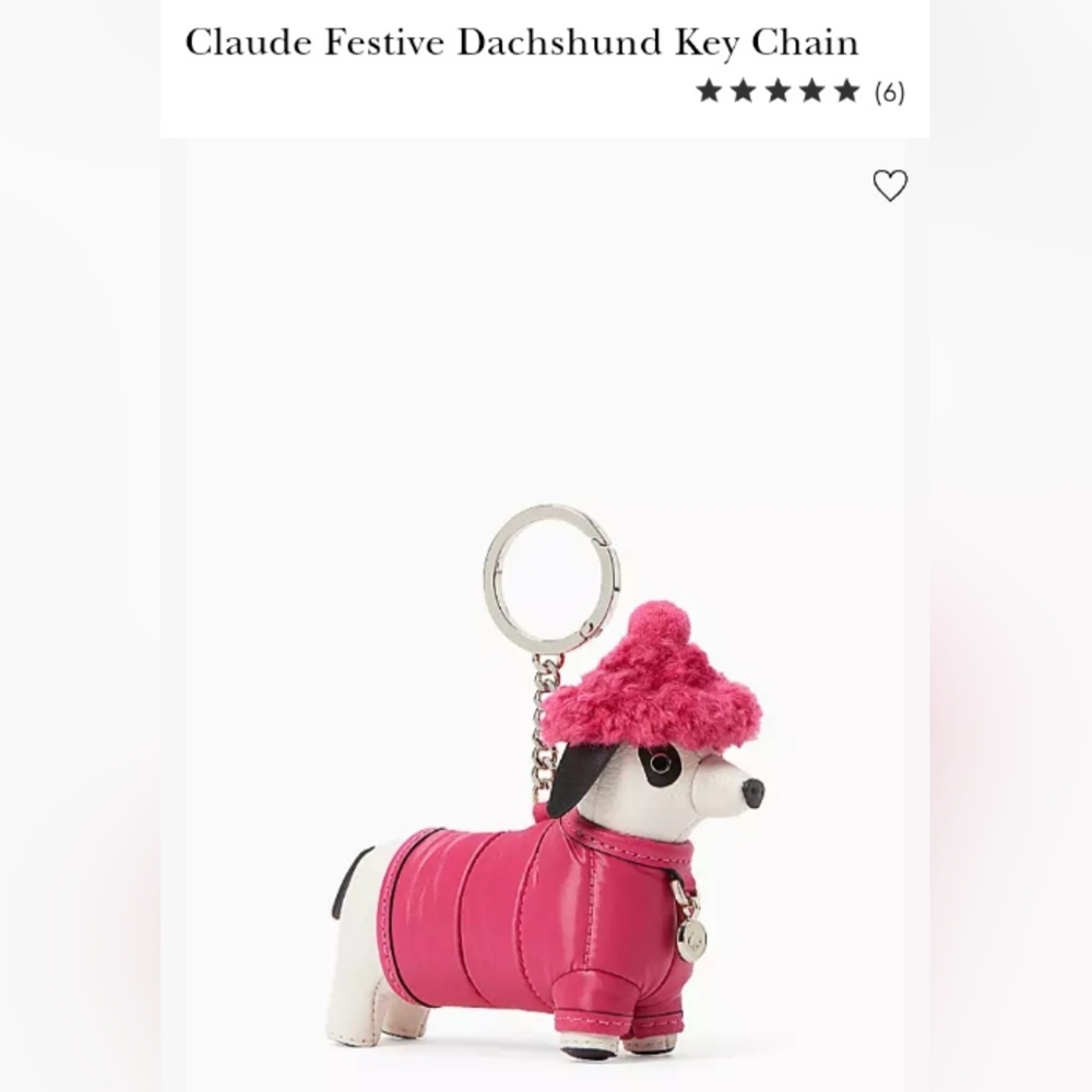 NWT Kate Spade Claude Festive Pink Dachshund Keychain Dog in Coat, Hat SOLD OUT